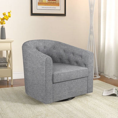 Modern Wide Soft Linen Arm Accent Chair with Swivel