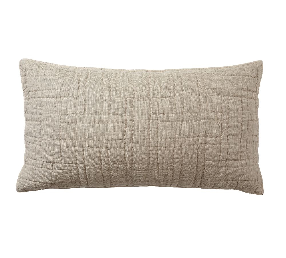 Neutral Belgian Flax Linen Handcrafted Basketweave Quilted Sham, King - Image 0