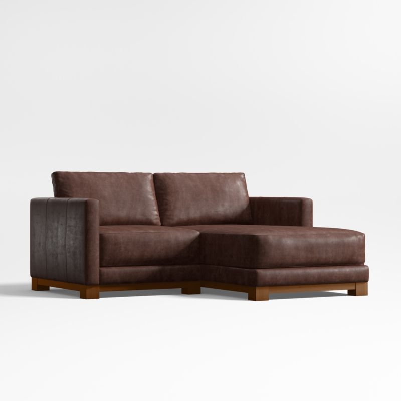 Gather Wood Base 2-Piece Small Space Leather Sectional Sofa with Chaise Lounge - Image 1