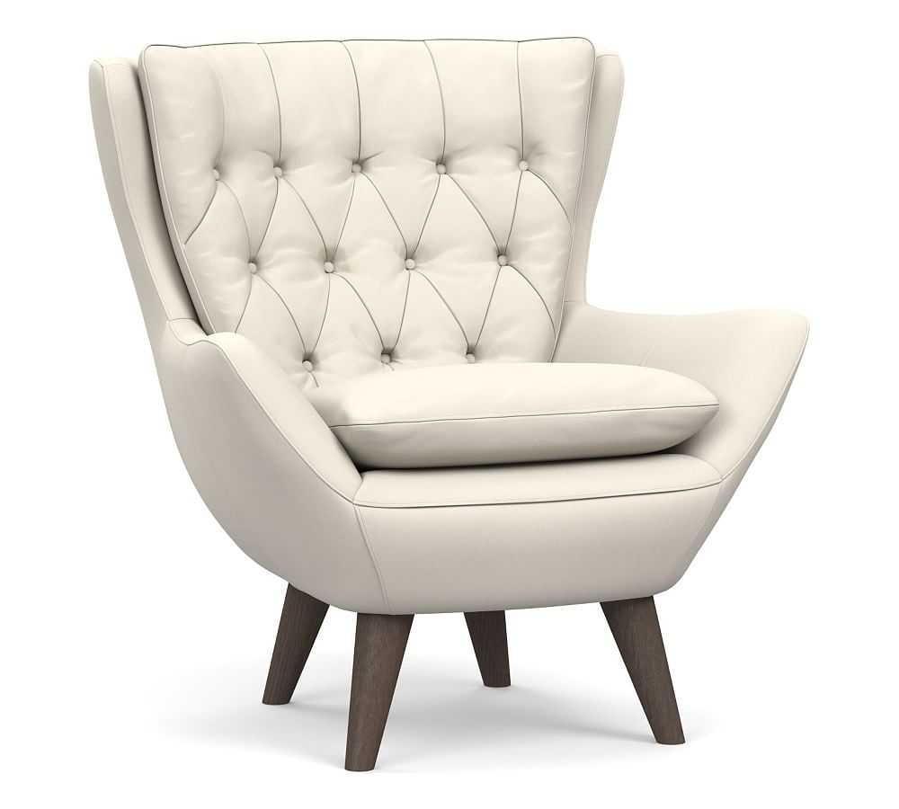 Wells Leather Petite Armchair, Polyester Wrapped Cushions, Signature Chalk - Image 0