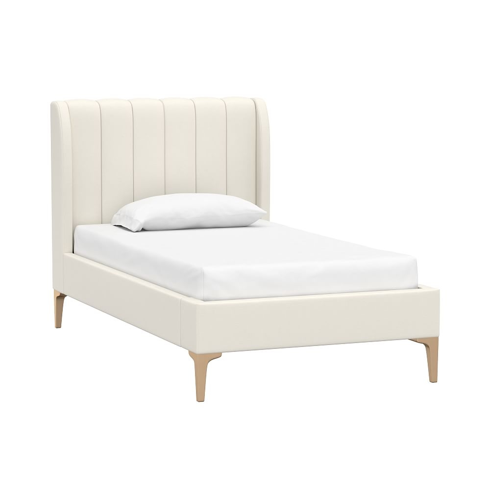 Avalon Channel Stitch Upholstered Bed, Twin, Recycled Blend Chenille Washed Ivory, MTO - Image 0