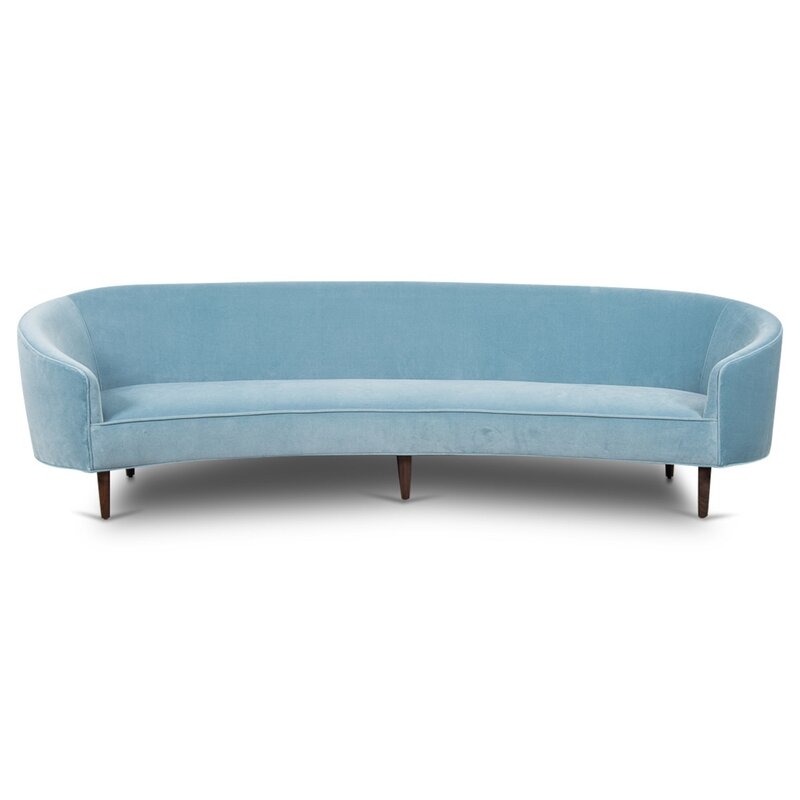 Art Deco Velvet Curved 105" Square Arm Sofa Fabric: Capri Blue Velvet - Image 0