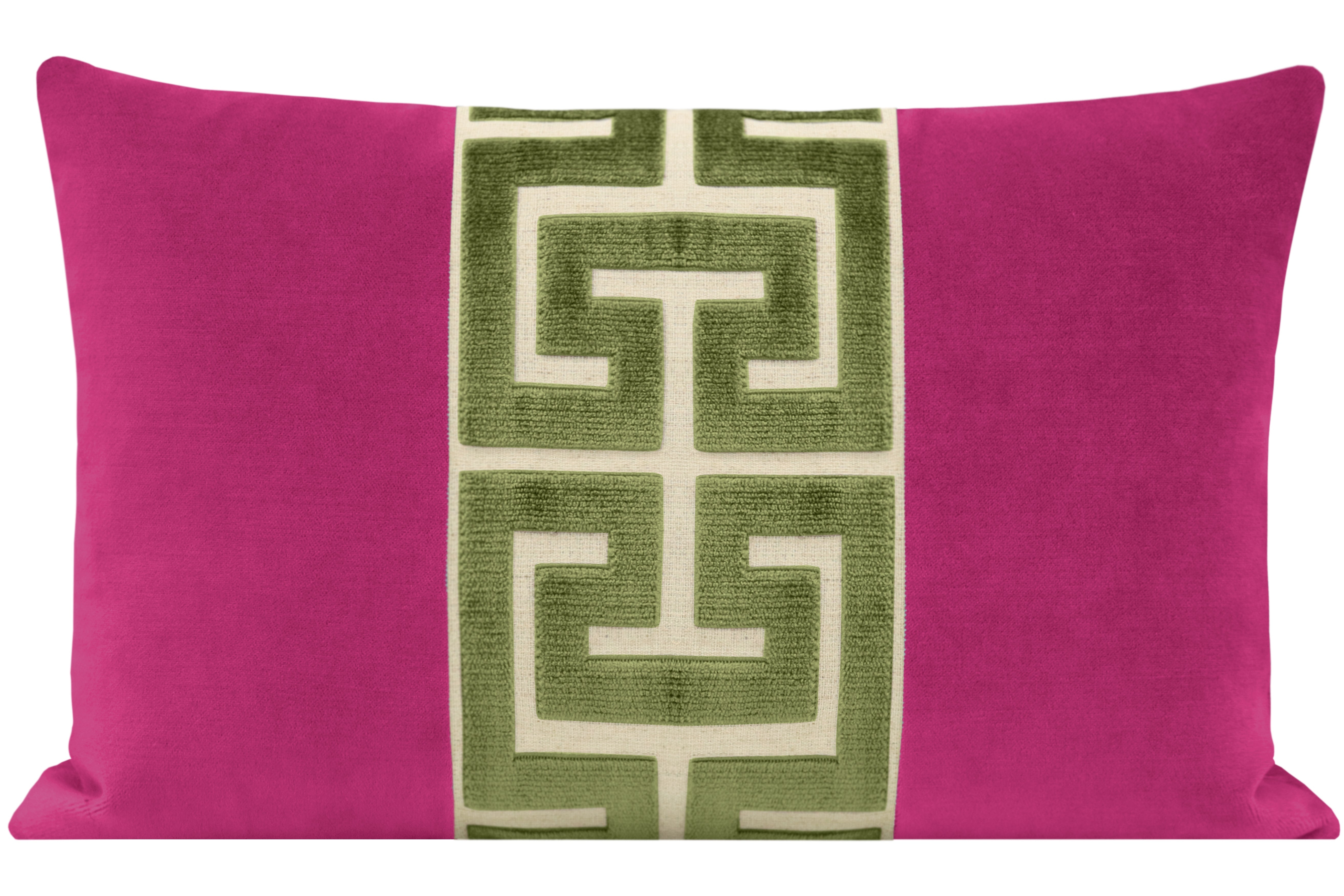 THE LITTLE LUMBAR :: SOCIETY VELVET // CERISE + OLIVE GREEK TRIM - LITTLE LUMBAR 12" X 18" - Image 0