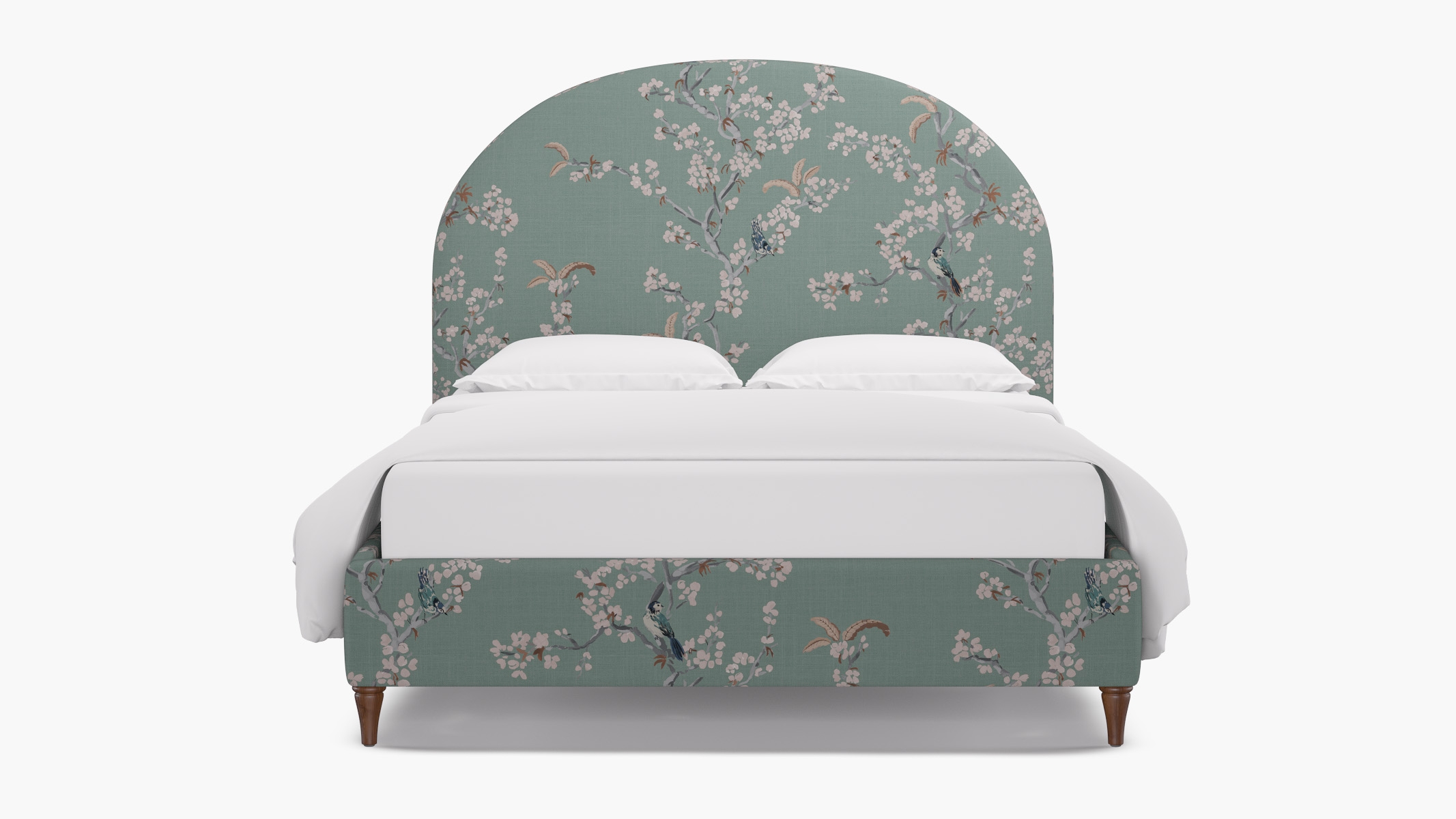 Demilune Bed, Mint Cherry Blossom, Walnut Decorative Tapered Leg, King - Image 0