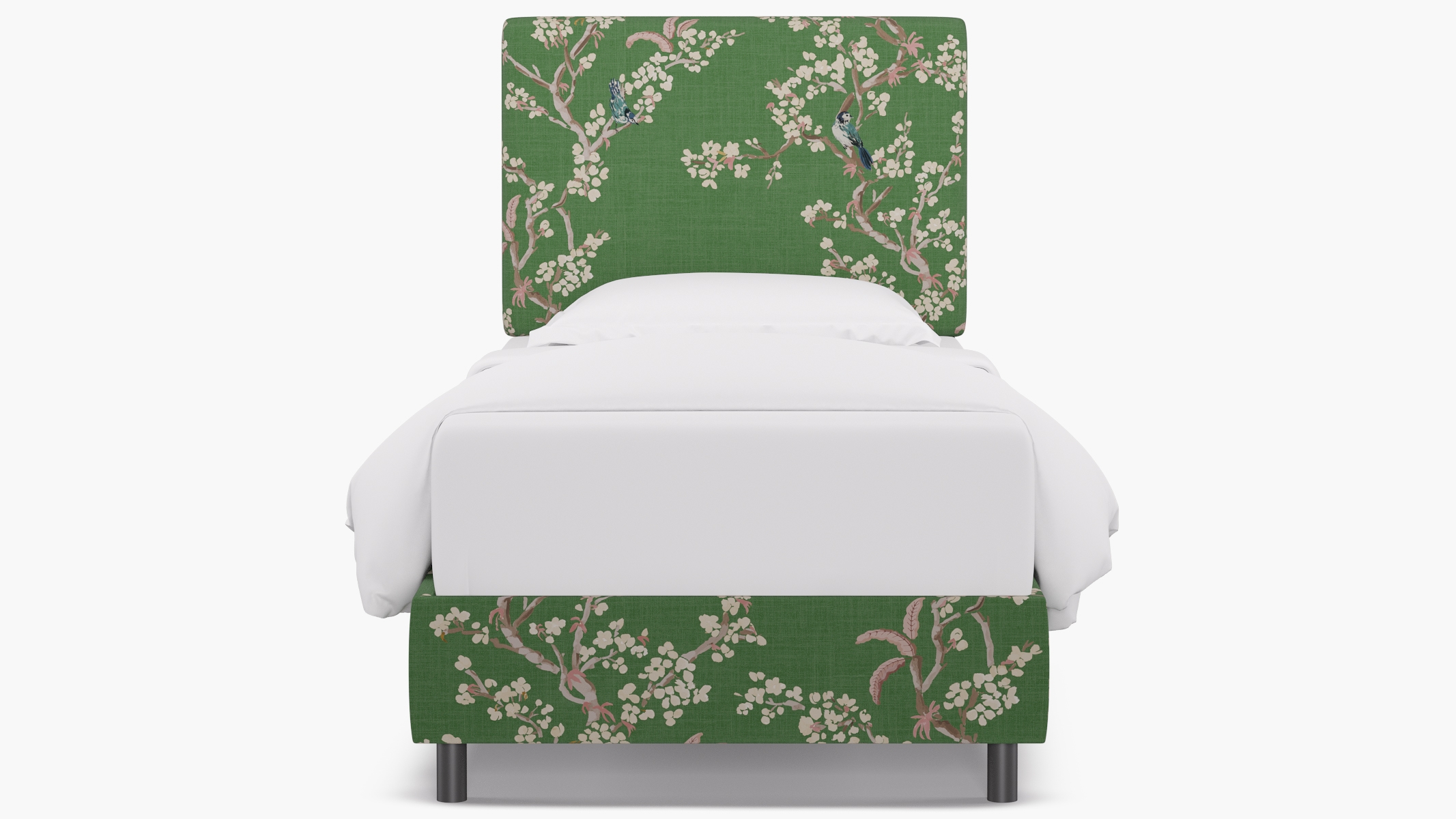 Square Back Bed, Jade Cherry Blossom, Twin - Image 0