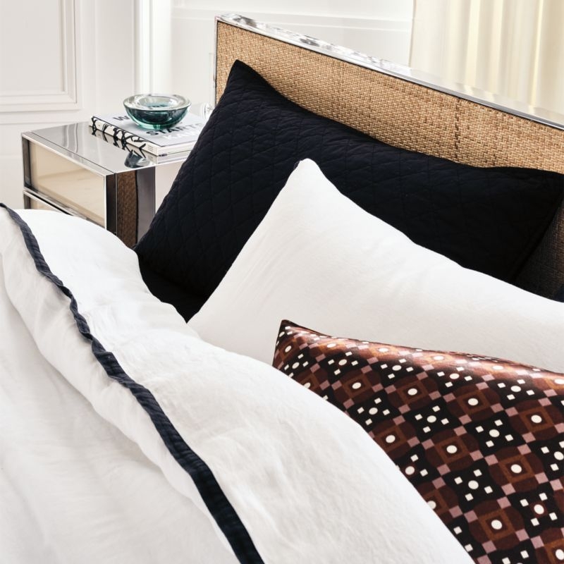 Border EUROPEAN FLAX-Certified Linen White and Black Standard Pillow Shams Set of 2 - Image 1