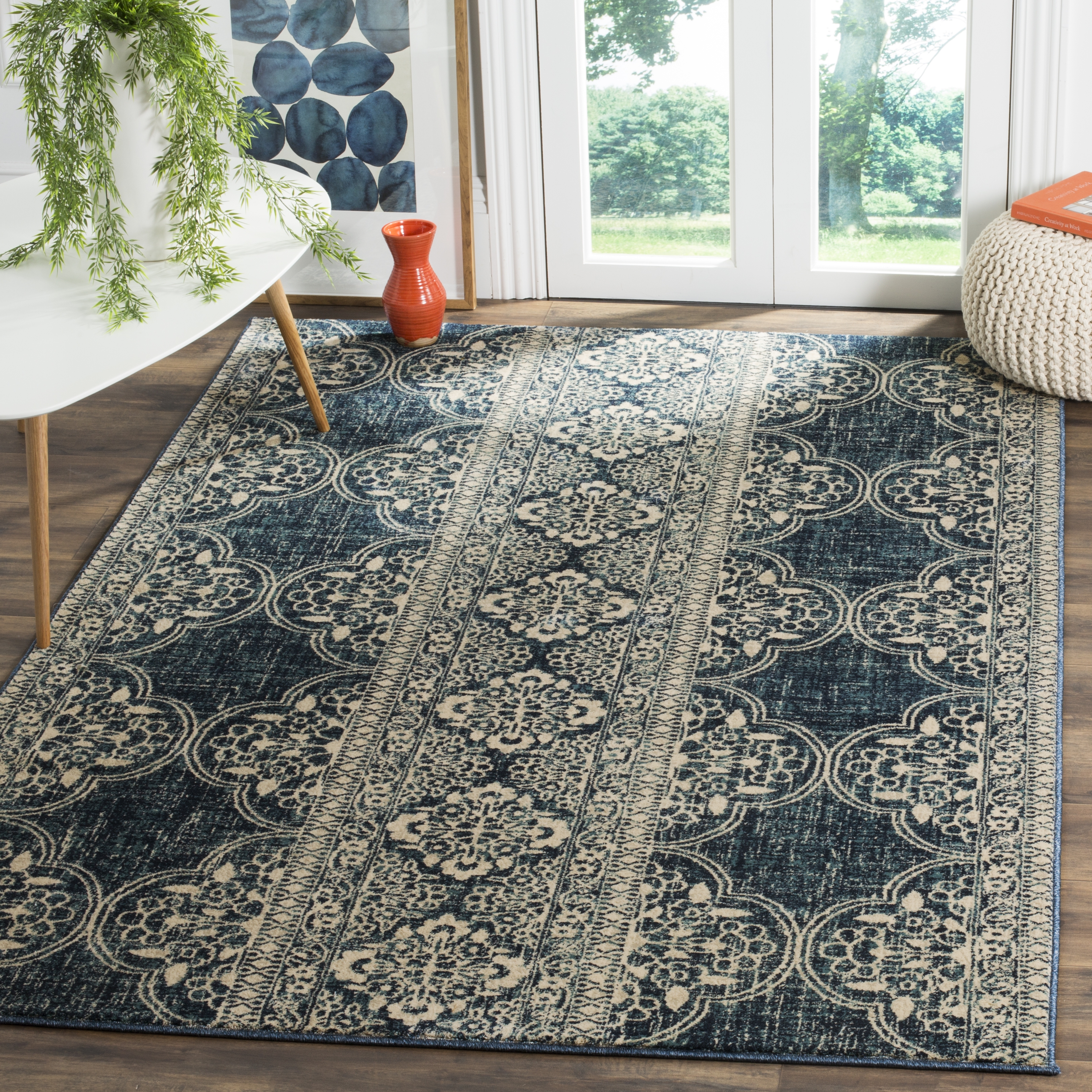 Arlo Home Woven Area Rug, EVK520D, Royal/Ivory,  5' 1" X 7' 6" - Image 1