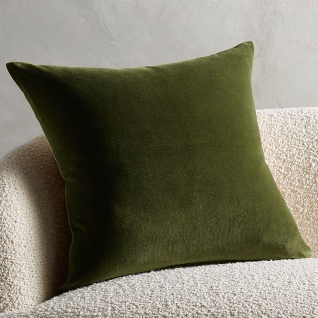 Leisure Olive Green Velvet Throw Pillow with Feather-Down Insert 23" - Image 2