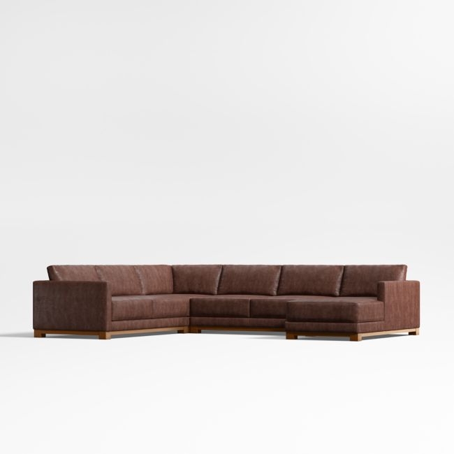 Gather Deep Wood Base 4-Piece L-Shaped Leather Sectional Sofa with Chaise Lounge - Image 0