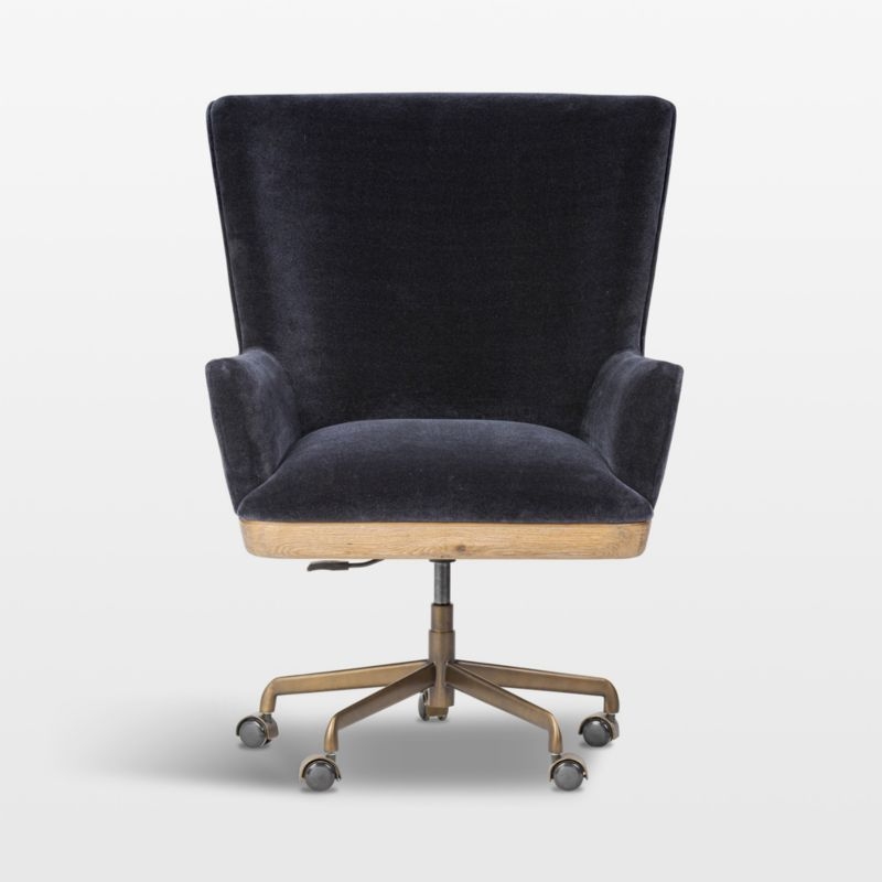 Bernardo Navy Upholstered Brushed Brass Base Office Chair - Image 3