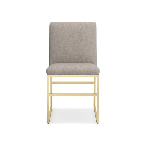 Lancaster Side Chair, Standard Cushion, Perennials Performance Melange Weave, Light Sand, Antique Brass - Image 0