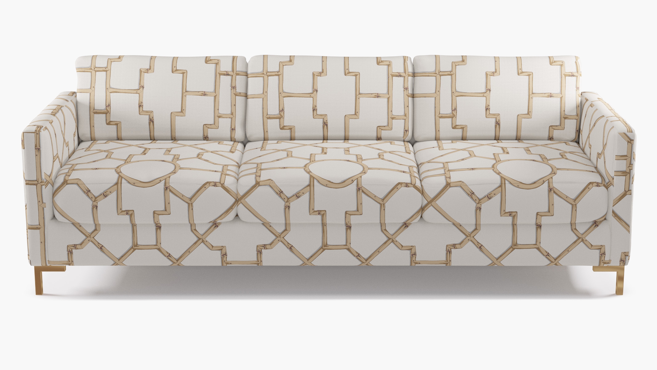 Modern Sofa, Tan Baldwin Bamboo, Brass L Leg - Image 0