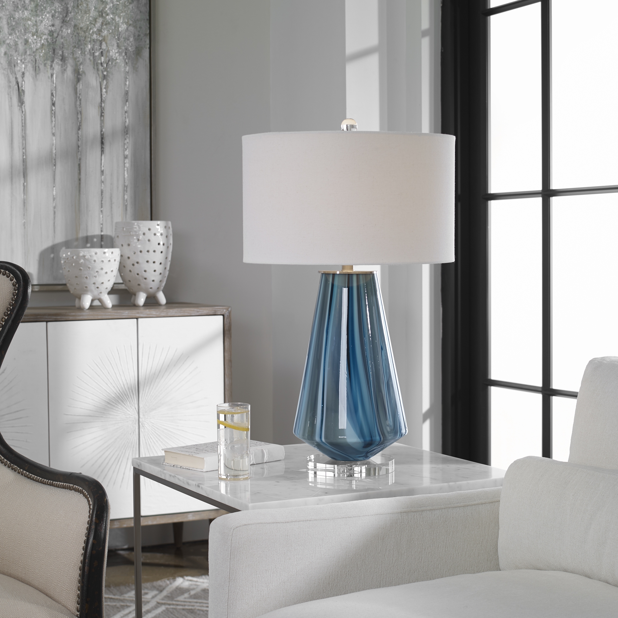 Pescara Teal-Gray Glass Lamp - Image 1