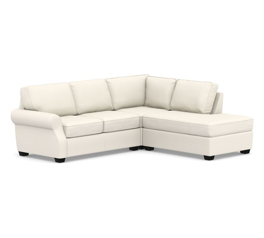 SoMa Fremont Roll Arm Upholstered Left 3-Piece Bumper Sectional, Polyester Wrapped Cushions, Sunbrella(R) Performance Boss Herringbone Ecru - Image 0