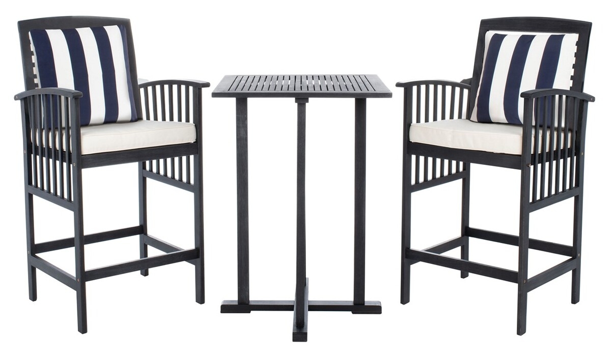 Pate 3 Pc Bar Height Bistro Set - Black/Bge + Thk Stp P - Safavieh - Image 0