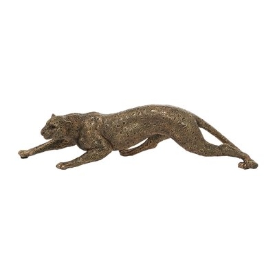 Small Resin Based Crouching Panther Statue In Gold Color Finish, 20’’X5’’ - Image 0
