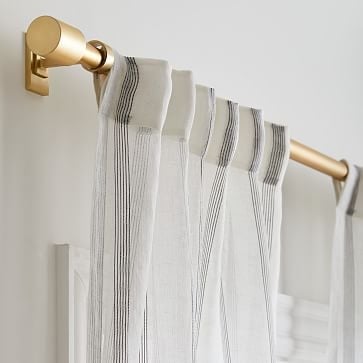 Sheer Linen Cotton Mini Stripe Curtain, White/Slate, 48"x84" - Image 2