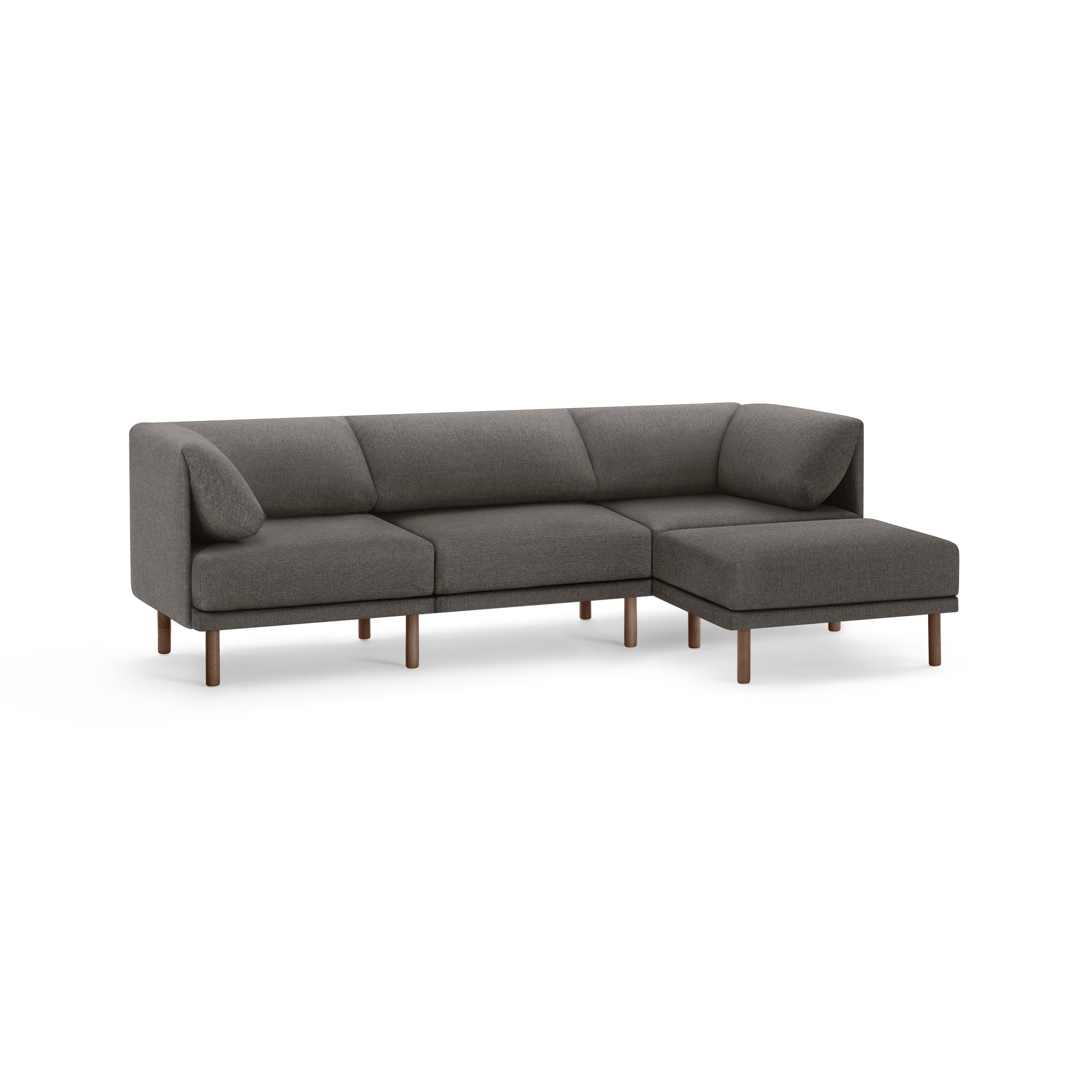 Range 4-Piece Sectional Lounger in Heather Charcoal, Leg Finish: WalnutLegs - Image 0
