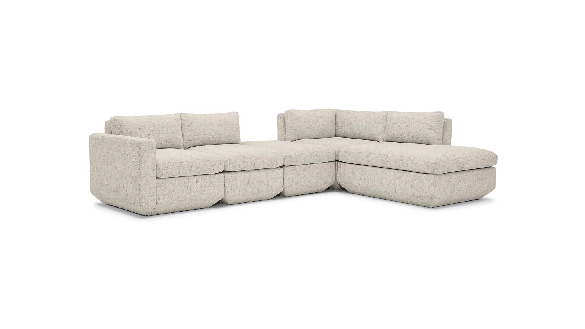 White Antony Mid Century Modern Modular Sectional with Ottoman (5 piece) - Bloke Cotton - Left - Image 1