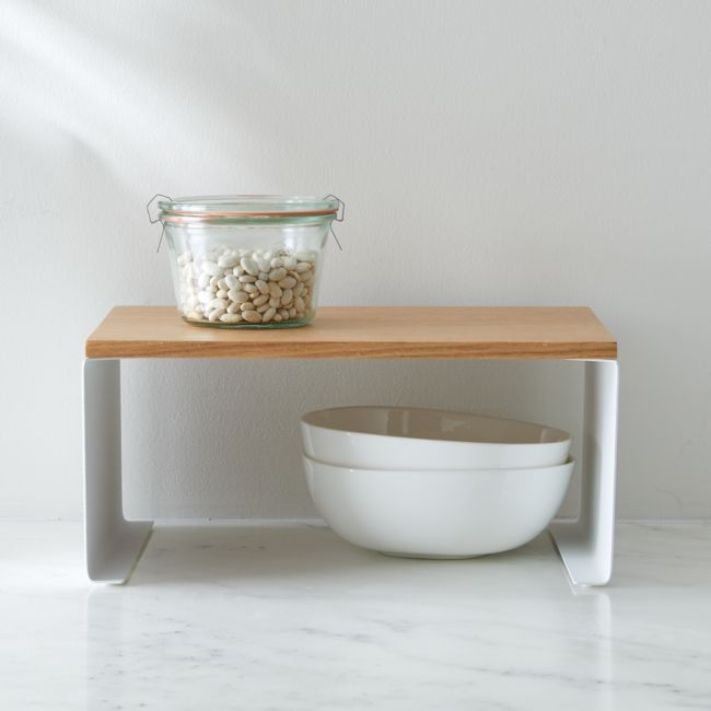 Yamazaki Tosca Large White Wood-Top Stackable Kitchen Rack - Image 0