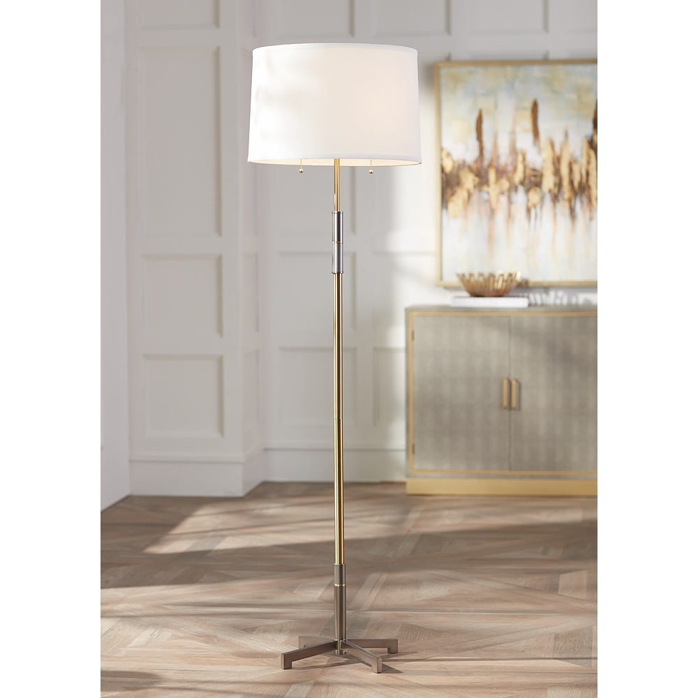 Possini Euro Keswick 2-Light Floor Lamp, Warm Gold & Gunmetal - Image 1