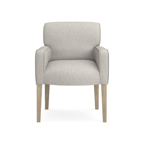 Fitzgerald Dining Armchair, Standard Cushion, Perennials Performance Melange Weave, Oyster, Heritage Grey Leg - Image 0