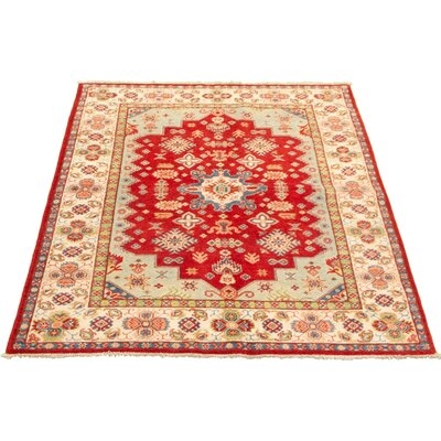 One-of-a-Kind Hand-Knotted New Age Finest Gazni Red/Beige 4'10" x 6'9" Wool Area Rug - Image 0