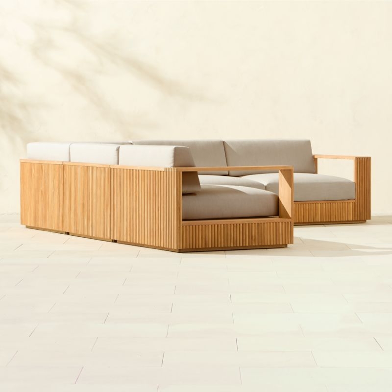 Topia 5-Piece L-Shaped Teak Outdoor Sectional Sofa with White Sunbrella® Cushions - Image 7