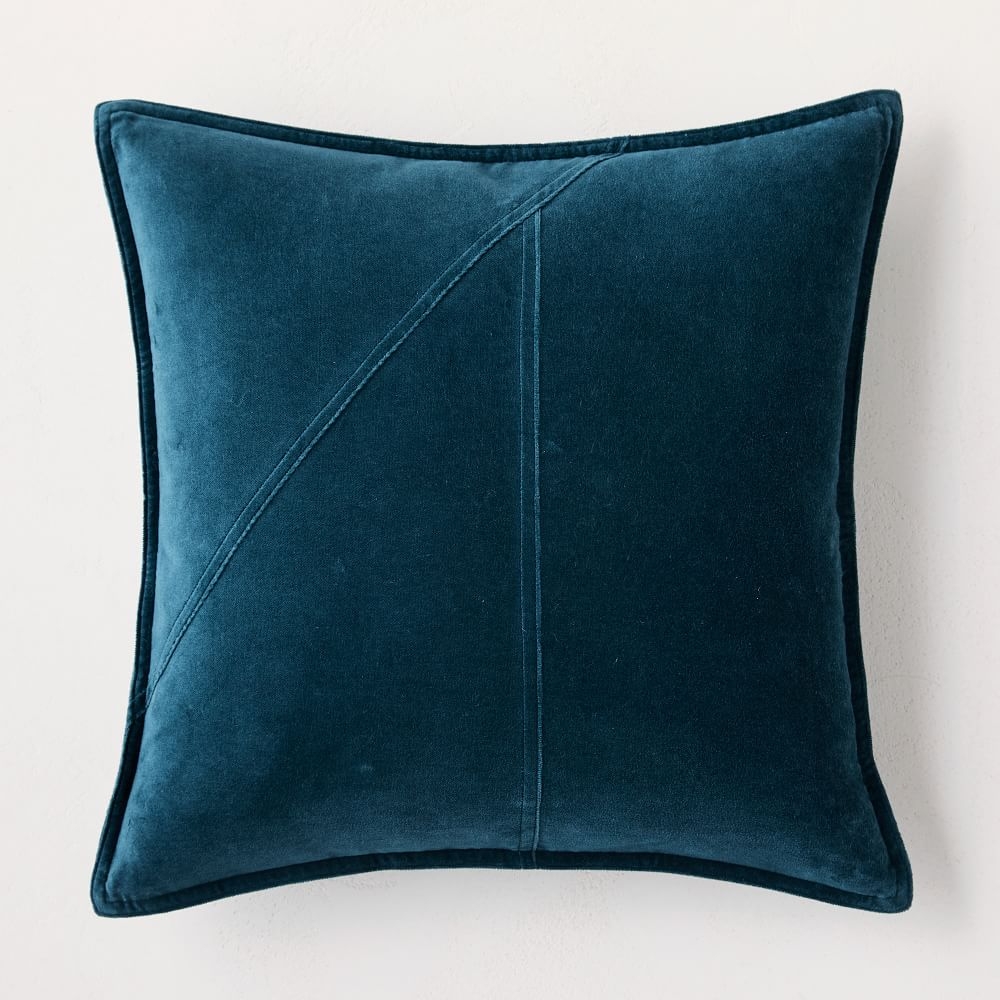 Washed Cotton Velvet Pillow Cover, 18"x18", Teal Blue, Set of 2 - Image 0