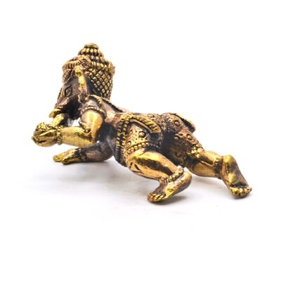 Crawling Ganesh Figurine. Fine Hand Details On Brass With Lovely Gold Patina. - Image 0