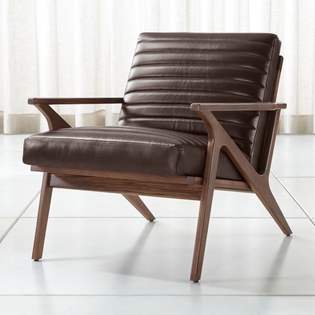 Cavett Channel Leather Walnut Wood Frame Chair - Image 0