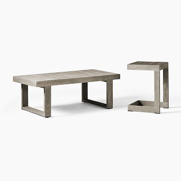 Portside Outdoor Coffee Table + C-Shaped Side Table Set, Weathered Gray - Image 0
