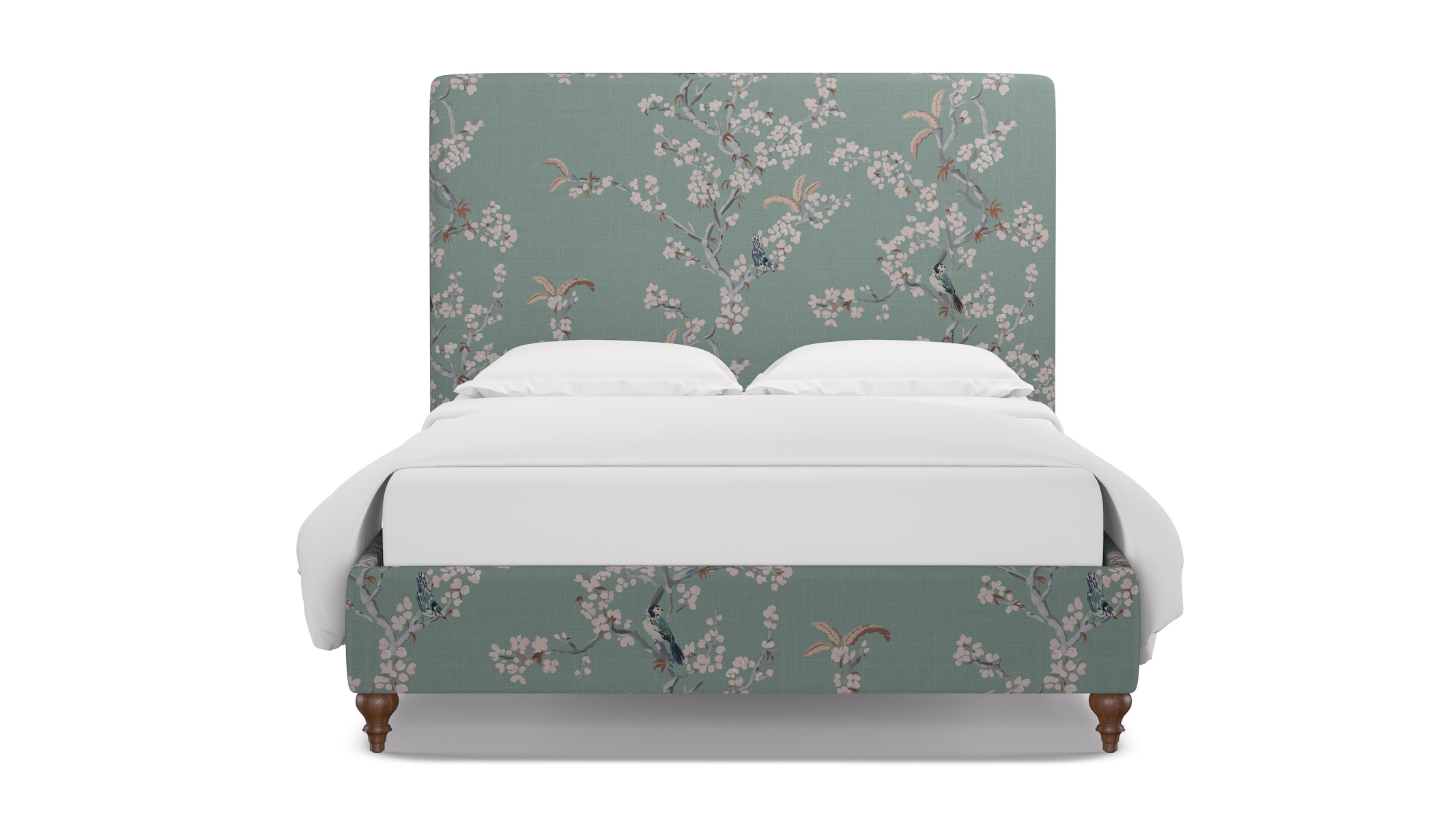 Classic Bed, Mint Cherry Blossom, Walnut Traditional Turned Leg, Twin - Image 0