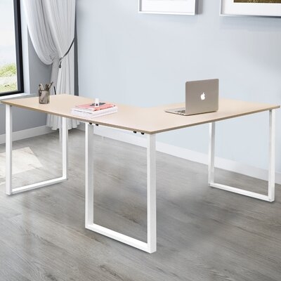 L-Shaped Computer Desk, Large Corner Desk Metal And Wood Pc Laptop Study Table Workstation Gaming Writing Desk For Home Office, Space-Saving, Easy To Assemble, Oak & White - Image 0