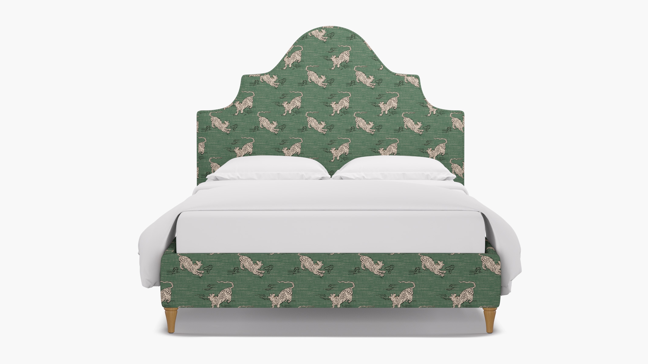 Statement Bed, Emerald Tigresse, Natural Decorative Tapered Leg, Twin - Image 0