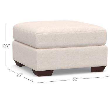 Big Sur Square Arm Upholstered Ottoman, Polyester Wrapped Cushions, Performance Heathered Basketweave Alabaster White - Image 1
