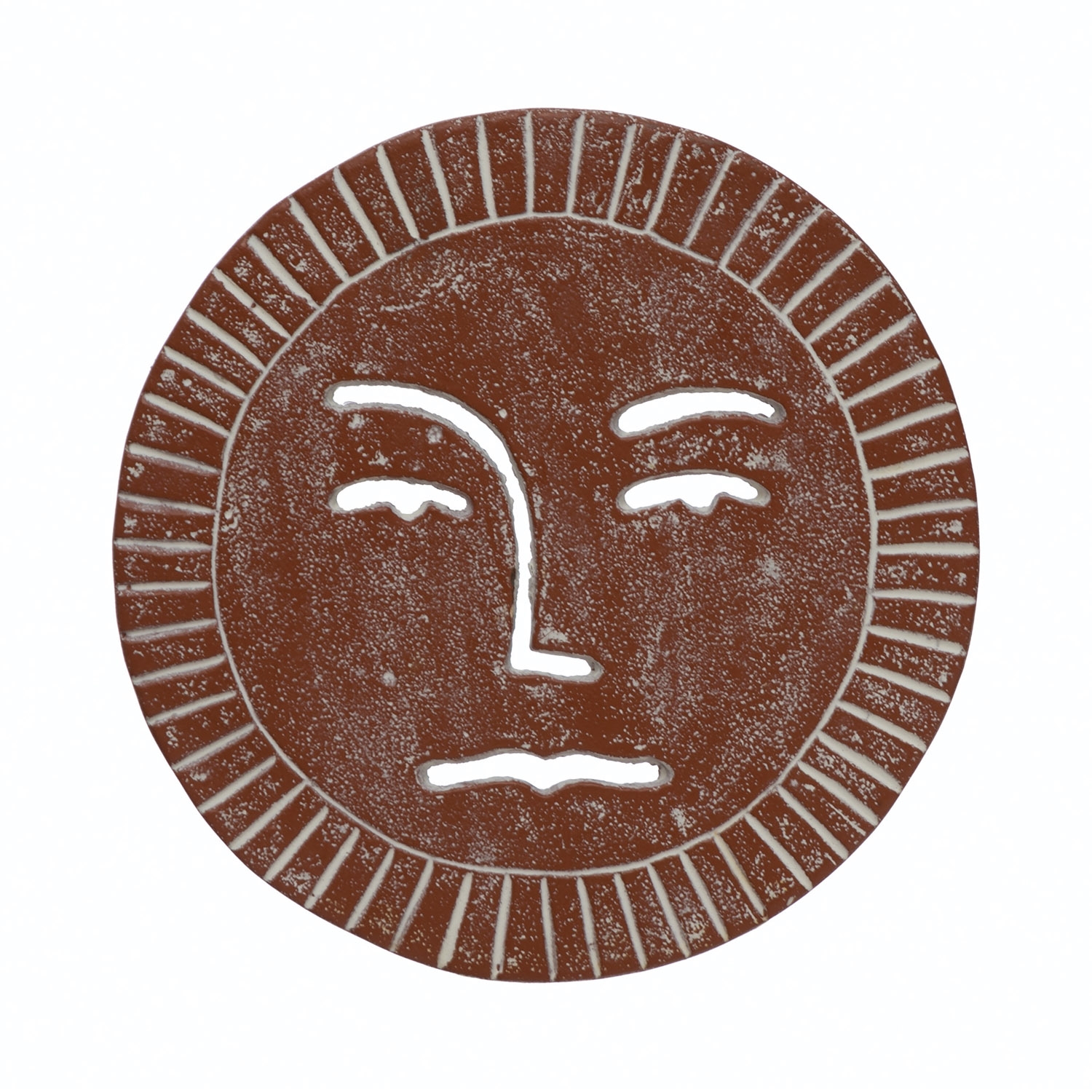 Round Cast Iron Trivet with Debossed Sun, Terra-cotta Color - Image 0