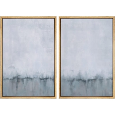 Pastel Duotone Blue Landscape Abstract Shapes Illustrations Framed On Canvas 2 Pieces Print - Image 0