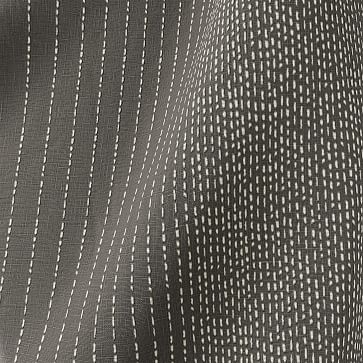 Belgian Linen Graduated Stripe Curtain, Pewter + Stone White, 48"x108" - Image 1