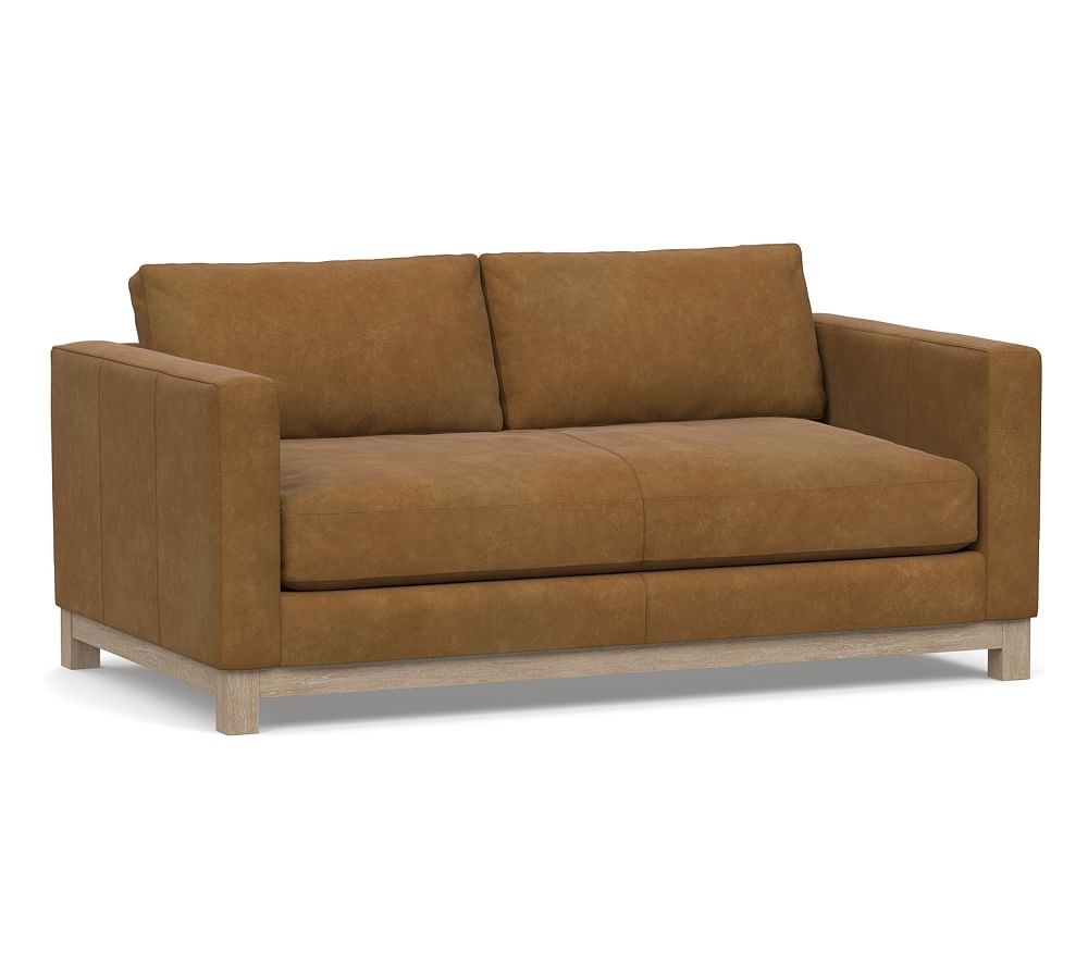 Jake Leather Loveseat 70" with Wood Legs, Down Blend Wrapped Cushions, Nubuck Camel - Image 0