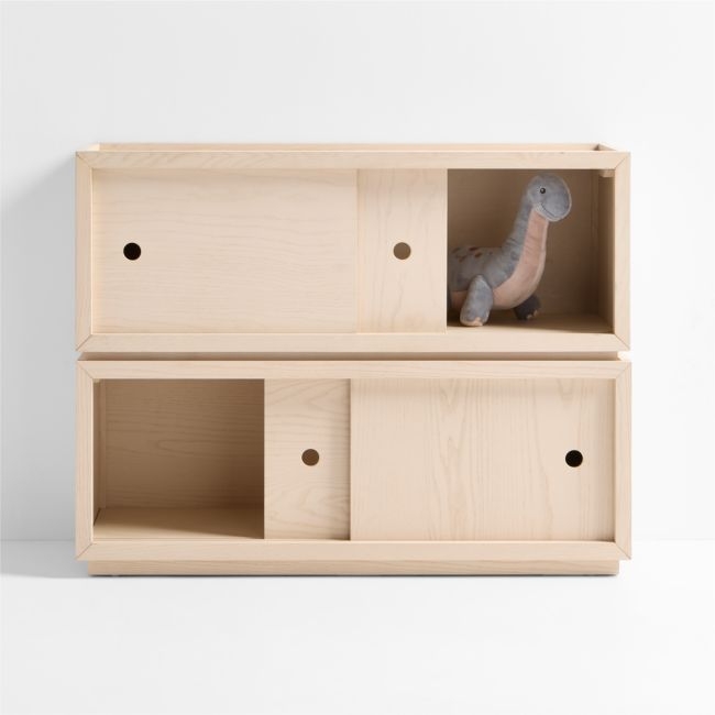 Cade Set of 2 Sunwashed Wood Stackable Sliding Door Cube Bookcase - Image 0