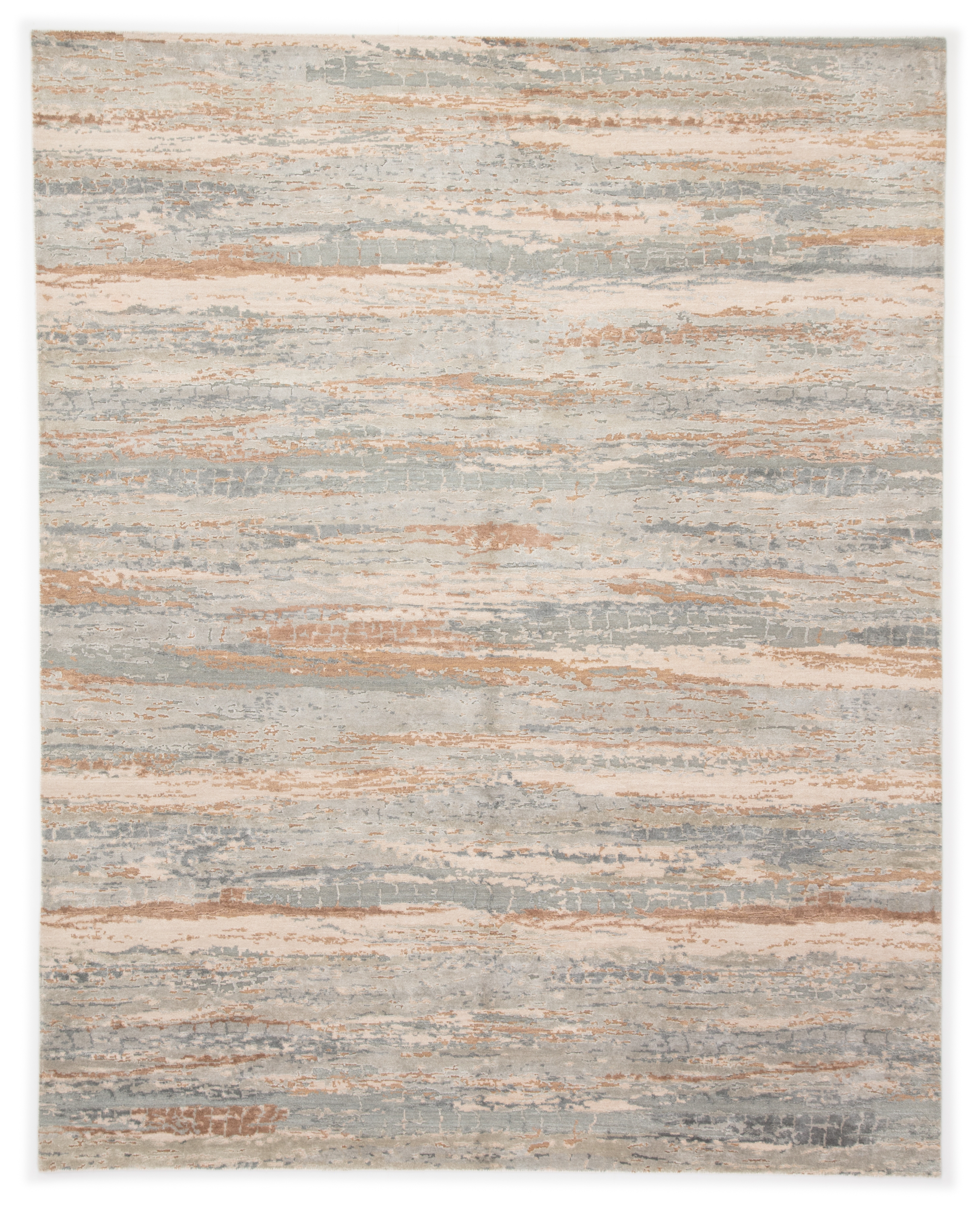 Kavi by Bandi Hand-Knotted Abstract Light Blue/ Tan Area Rug (9'X12') - Image 0
