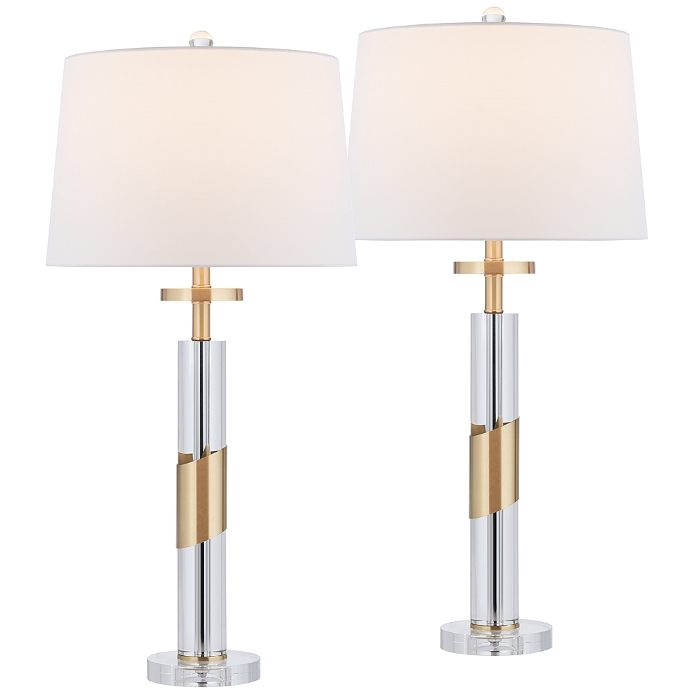 Alfred 30 1/2" High Soft Brass and Crystal Column Table Lamp Set of 2 - Image 0