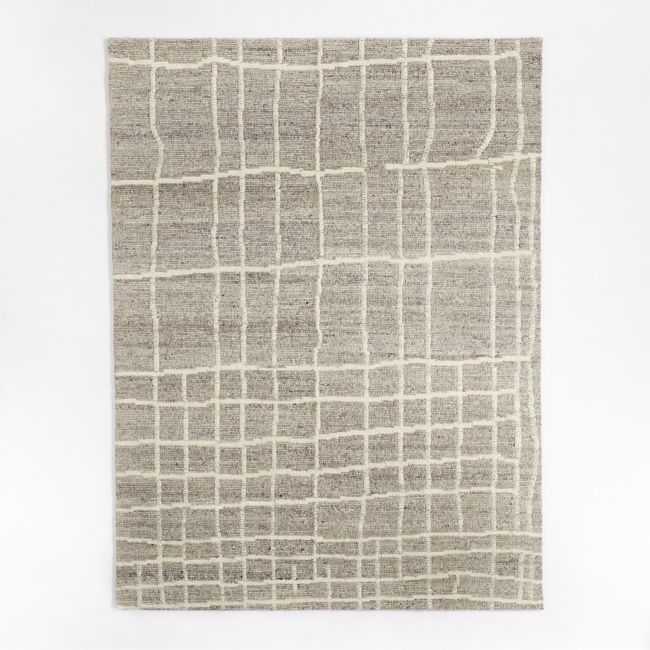 Agen Wool Handwoven Grid Light Grey Area Rug 8'x10' - Image 0
