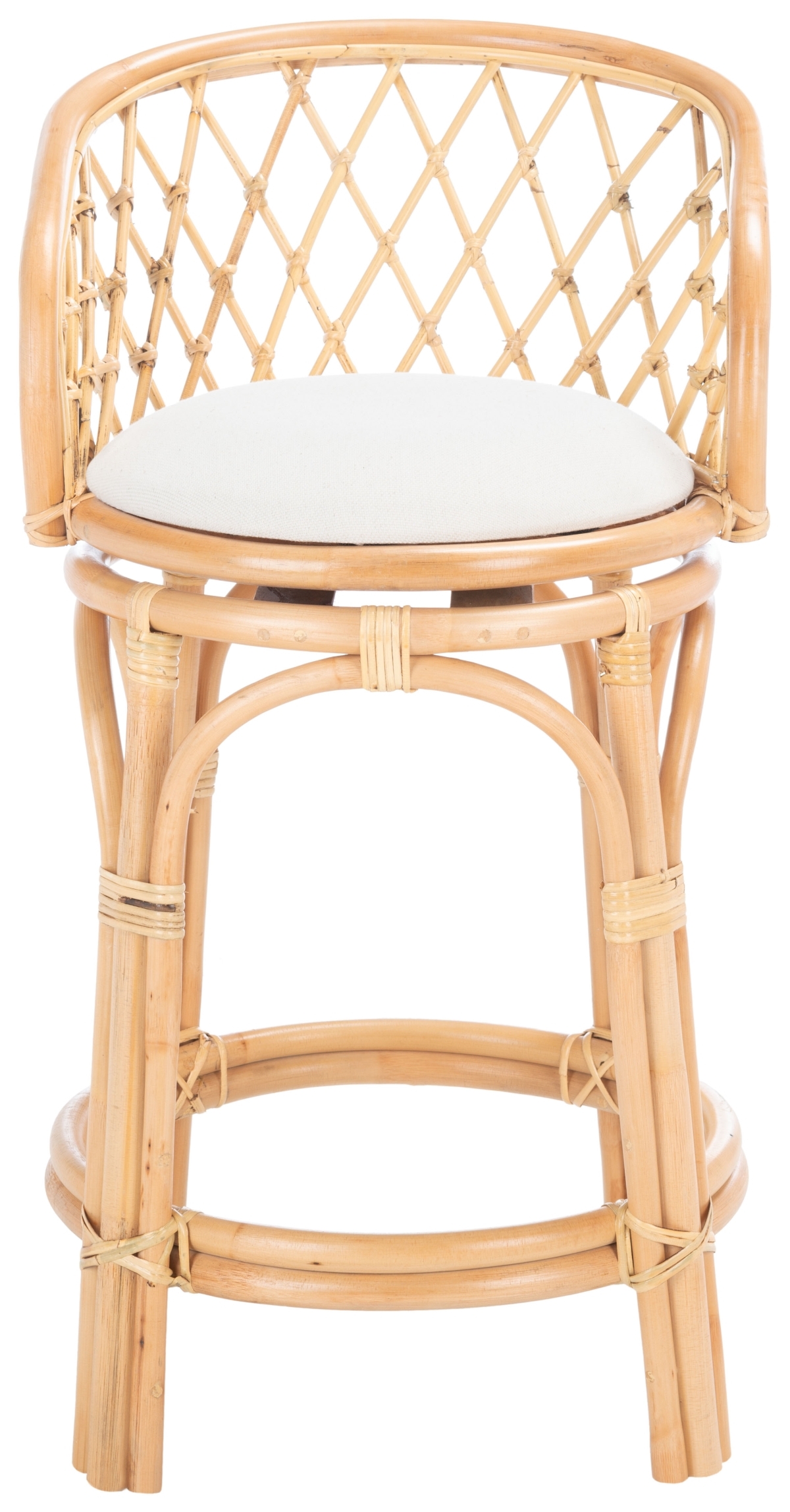 Yuta Rattan Counter Stool W/ Cushion - White / Natural - Safavieh - Image 0