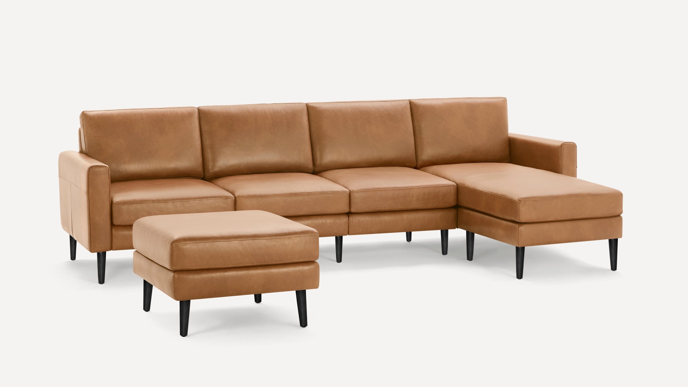 Nomad Leather King Sectional with Ottoman - Camel - Top Grain Leather / Brass - Metal / Slope - Image 5