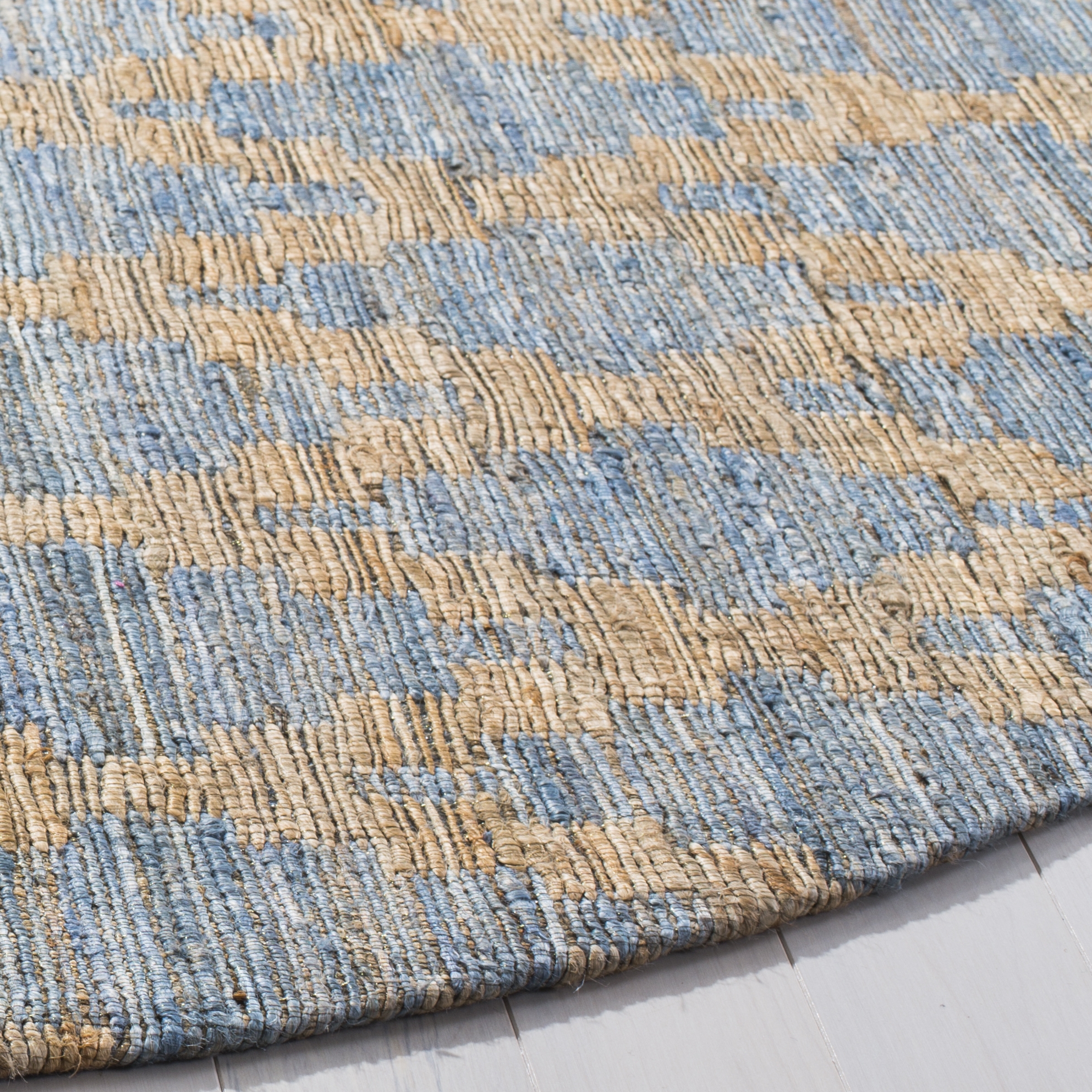 Arlo Home Hand Woven Area Rug, CAP413A, Light Blue/Gold,  6' X 6' Round - Image 2