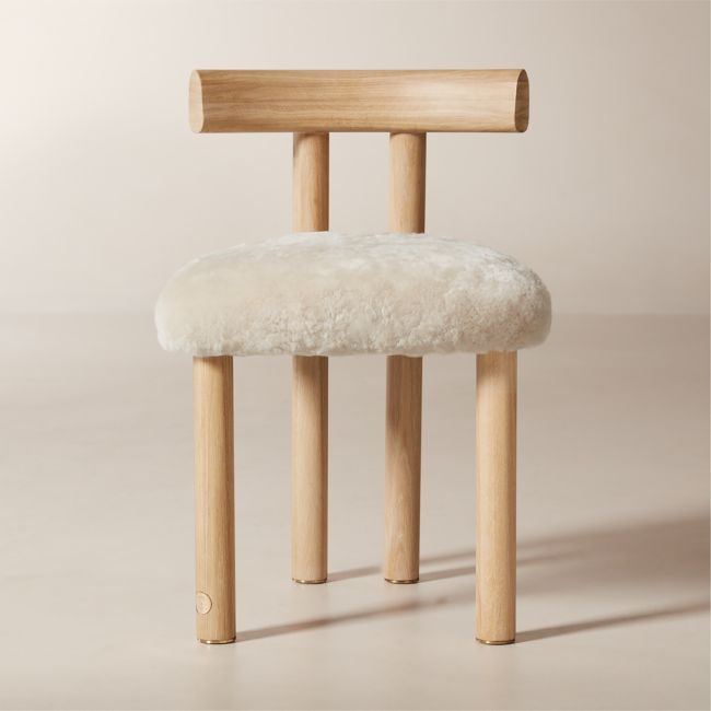 Perle Shearling and Oak Wood Dining Chair by goop - Image 0