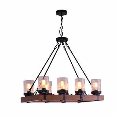 8-Light Farmhouse Chandeliers Lighting Rectangular Wood Frame Rustic Candle Pendant Island Light Fixtures Lampshade Ceiling Hanging Light Luminaire (Bulb Not Included) - Image 0