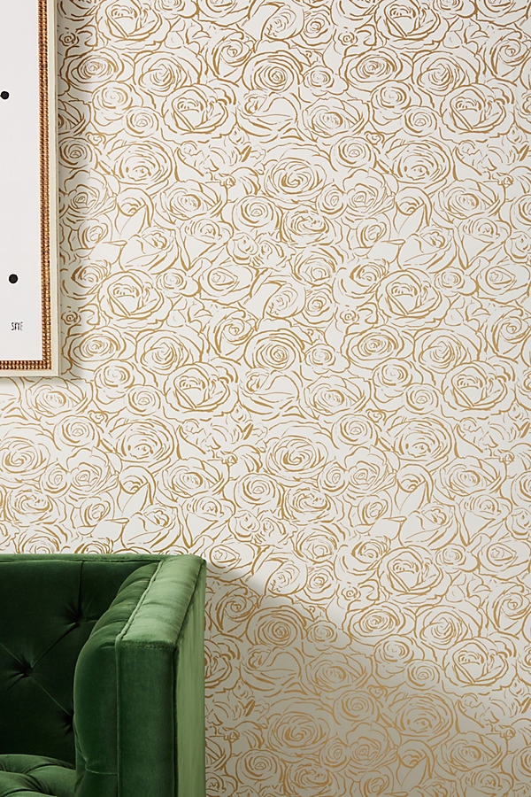 Golden Roses Wallpaper By York Wallcoverings in Gold Size SWATCH - Image 0